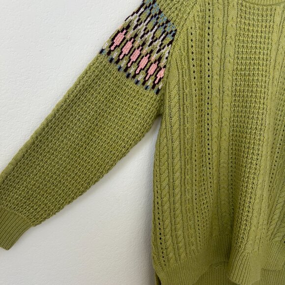 Sundance Sweater Women Large Green Turtleneck Wool Blend Cable Knit Winter Top L - Picture 3 of 8